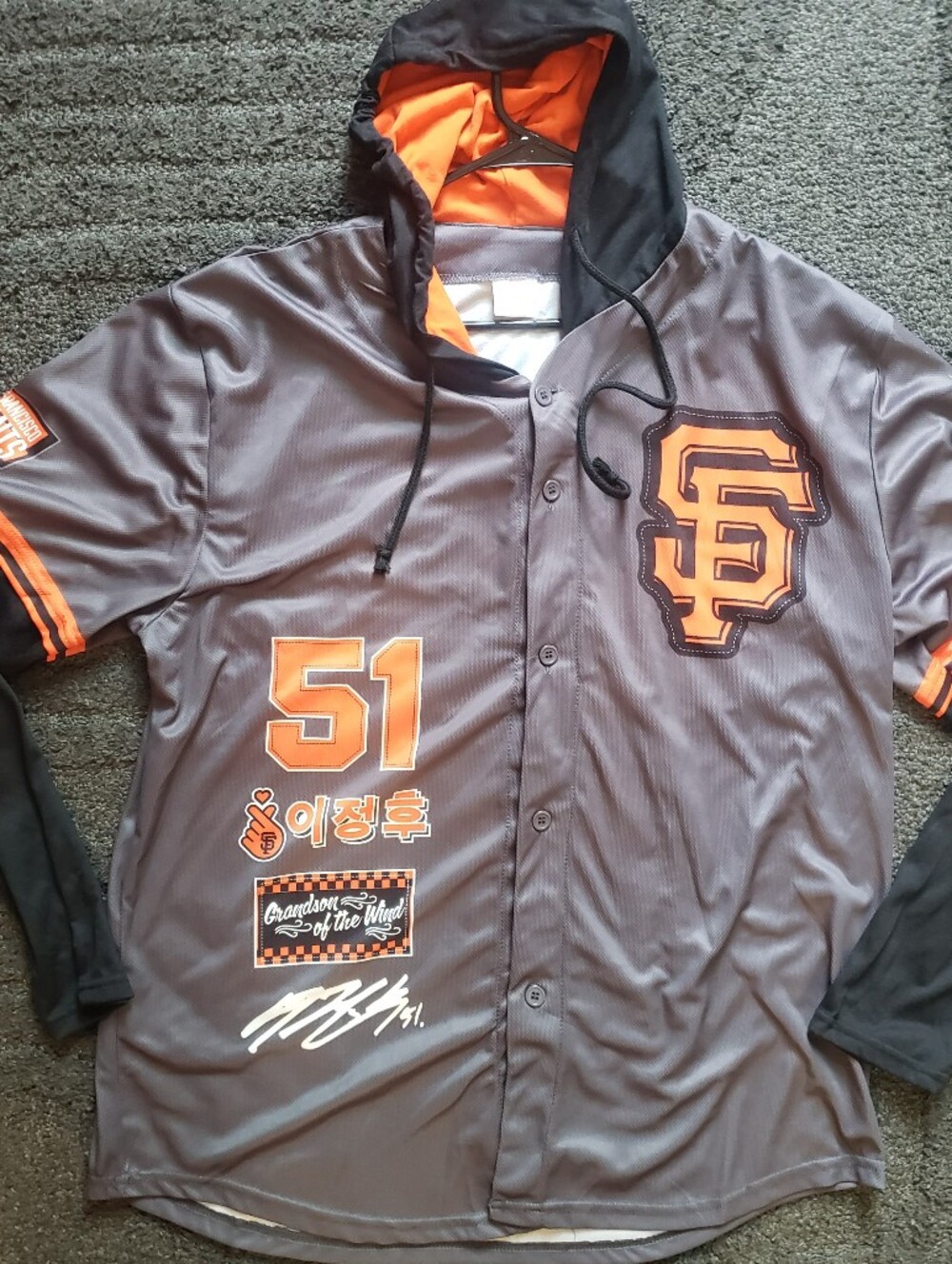 San Francisco Giants Jung Hoo Lee #51 Hooded Long Sleeve Jersey Size XL